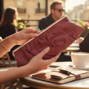 Red Ruched Faux Leather Clutch Purse Silver Kisslock Frame Evening Bag Handbag